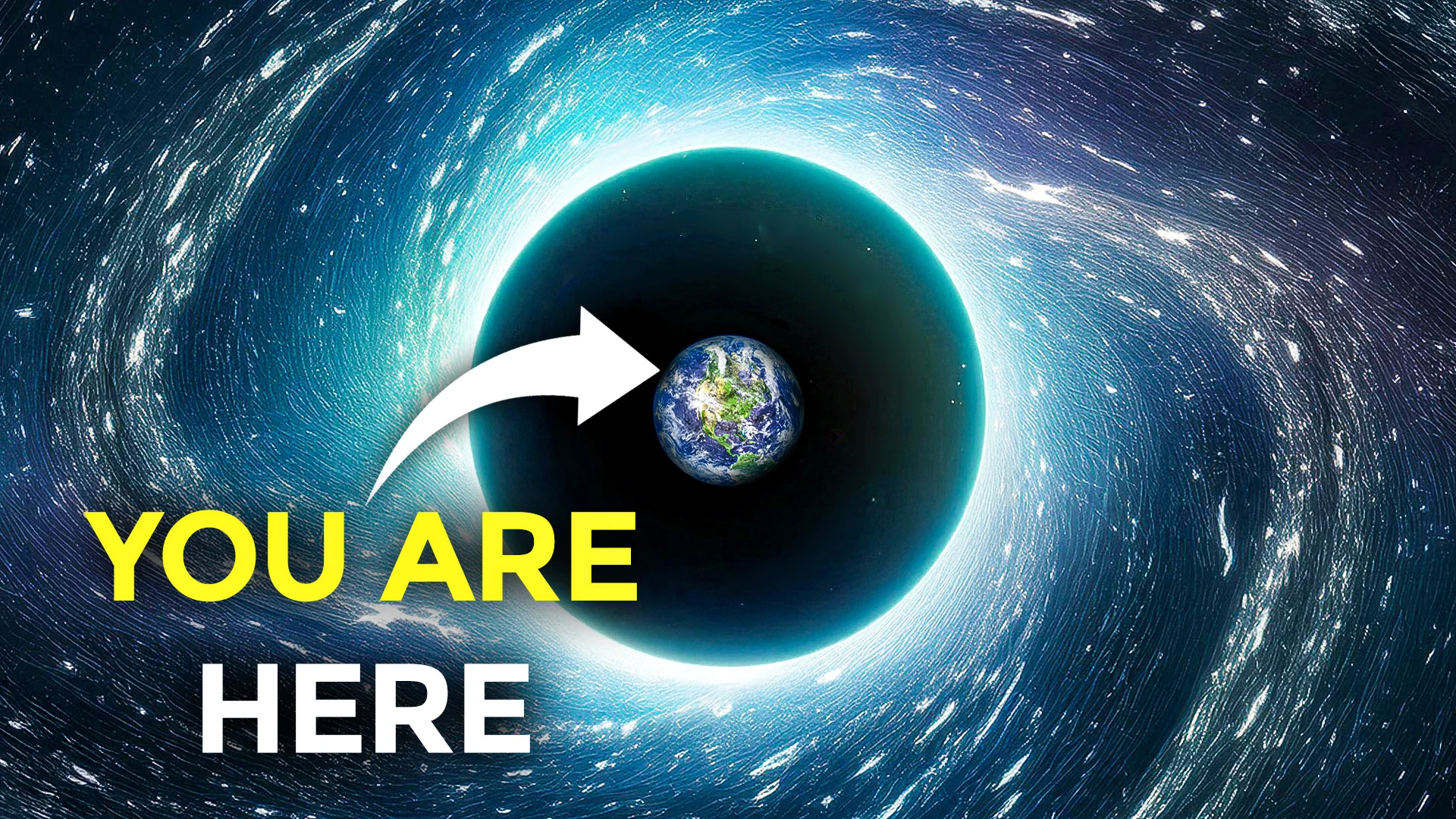 A glowing black hole with a You Are Here arrow